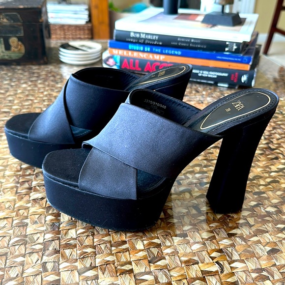 Zara Shoes - Zara black platform heels slide one 7.5